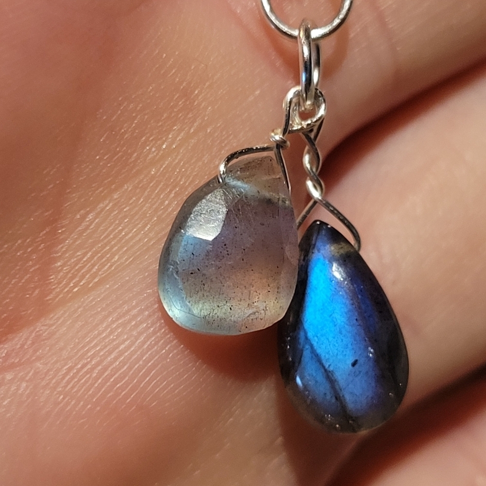 Double Labradorite Teardrop Stainless Steel Necklace